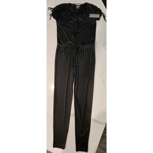Go International Black Velvet Jumpsuit Size M NWT Off Shoulder Tie Ruched Party